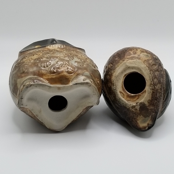 Vintage Owl Collection Otagiri Stoneware Bronze Pair Cryptomeria Wood Figurine - Picture 15 of 16